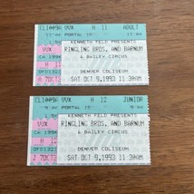 1993, Ringling Bros. &amp; Barnum &amp; Bailey Circus Ticket 10/9 Denver, Colorado - $10.00