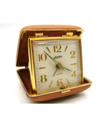 Vtg Linden Travel Alarm Clock Compact Snap Close Tan Case Glow In Dark F... - $38.53