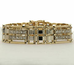 2.10Ct Men&#39;s VVS1/D Round Diamond Link Bracelet 14K Two Tone Over For Gift - £205.42 GBP