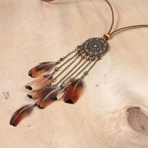Boho Bohemian Style Feather Handmade Decorative Woman Necklace Car Hanging Acces - £13.58 GBP
