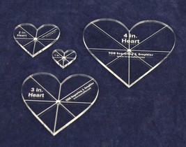 Heart Template 4 Piece Set. 1&quot;,2&quot;,3&quot;,4&quot; - Clear 1/8&quot; Thick w/ guidelines - £13.36 GBP