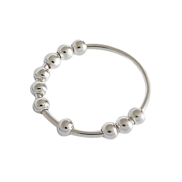 Silver Color Rotatable Beaded Rings for Women Fashion Simple Spiral  Anti-stress - £11.24 GBP