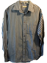 Burberry London Men’s L Blue Black Striped Long Sleeve Button Down Cotton Shirt - £46.32 GBP