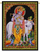 Lord Krishna Cotton Indian Wall Hanging Small 43&quot; X 30&quot; Tapestry Poster size - £8.72 GBP