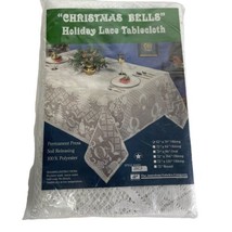 holiday lace White Oblong tablecloth christmas bells 52 x 70 in. - $24.74
