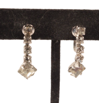 Rhinestone Dangle Earrings 3/4 Inch Screw Back Rhodium Plated Beautiful - £6.78 GBP