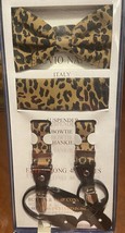 Vesuvio Napoli Elastic Strap Suspender Bowtie Hankie Leopard Black Brown NEW - £18.64 GBP