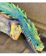 Vintage Original Art Sculpture Green Lizard Reptile Alligator Fantasy Cl... - $111.40 CAD