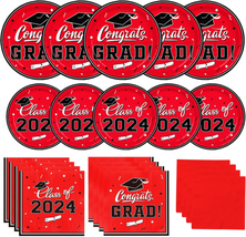 Graduation Party Plates and Napkins Gatherfun 2024 Graduation Party Supplies Red - £37.94 GBP