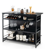 Kitchen Island with 4-Tier Storage Shelf and Long Footrest for Home-Blac... - €293,40 EUR