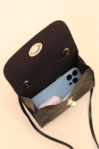 Black PU Leather Diamond Pattern Messenger Bag - $88.99 MXN