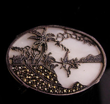 Vintage sterling Hawaii brooch - victorian style marcasite scenic pin - palm tre - £99.91 GBP