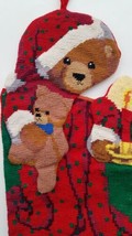 VTG Needlepoint Christmas Stocking Teddy Bear Santa Hat Traditional Classic Red  - £23.18 GBP