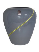 Pilgrim Glass Yellow Line Vase Gray Cased Base Handblown Art Mid Century Modern - £29.79 GBP