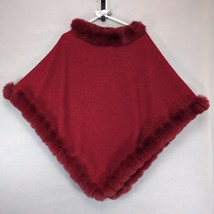 Top It Off Faux Fur Trimmed Burgundy Knit Cape Poncho One Size Preppy Wh... - $24.19