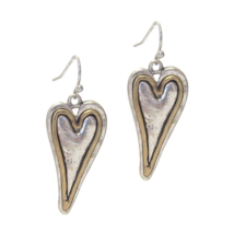 Womens Rustic Heart Two Tone Dangle Earrings Silver Gold - £10.40 GBP