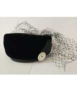 Vintage Union Made Black Velvet Women&#39;s Pillbox Hat Button Netting Size ... - €21,48 EUR