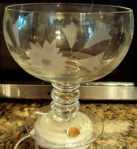 Pasabahce Turkey Etched Glass Compote 6&quot; Stemware Crystal Goblet Elegant Floral - £10.25 GBP