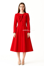 Kate Middleton Inspired Red Maxi Coat Dress w Dramatic Bow Tie Collar OZ... - $2,945.02 MXN