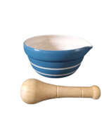 Vintage New Debco Glazed Mortar and Pestle Blue White Ceramic Porcelain ... - $259.12 MXN