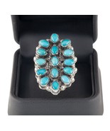 Clyde Davis Turquoise Cluster Sterling Silver Ring Sz 6 - $264.77 CAD
