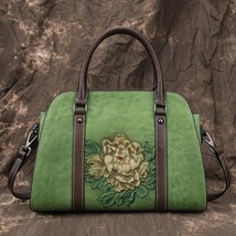 Retro Genuine Leather Bag Women  New Leisure Handbags Floral Nature Cowhide Larg - £115.81 GBP