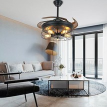 42&quot; LED Retro Style Living Room Retractable Pendant Ceiling Fan Lamp W/ Remote - £181.18 GBP