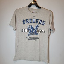 Milwaukee Brewers Mens Shirt Medium Gray Short Sleeve Majestic MLB Casual - £10.55 GBP