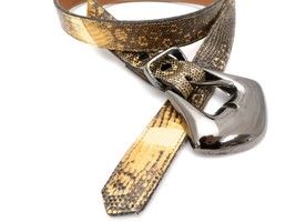 Retro Vintage Lizard leather Belt Large Yellow Black Contrast Apple Acce... - $43.66