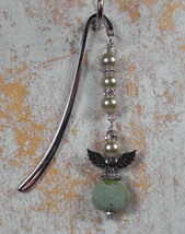 Angel Beaded Bookmark Handmade Ceramic Glass Rhinestone Aqua 3&quot; New - £12.17 GBP