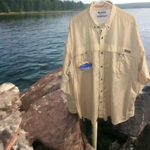 Men&#39;s Columbia PFG long Sleeve Vented Shirt Size : XXL UPF 30 Pale Yello... - $28.71