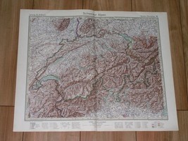 1927 Vintage Map Of Switzerland / Alps - £14.11 GBP