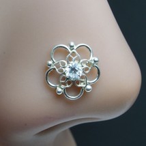 Süß Blumenmuster Stil Echt 925 Silber Weiß Cz Nasen Ring Push Anstecknadel - £10.78 GBP
