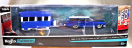 2016 Maisto Design Tow &amp; Go 1962 Chevrolet Biscayne Wagon &amp; Alameda Trailer Blue - £16.05 GBP