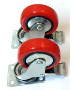 Lot of (4) 4&quot; Caster All Swivel Locking Plate Red Polyurethane Wheels wi... - £72.89 GBP
