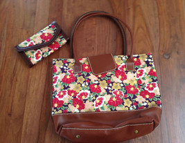 Handmade Japanese Red Floral Fabric Camellia Leather Tote Handbag Wallet Clutch - £141.20 GBP