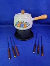 1981 Vienna Fondue Pot with 6 1970s Rosewood Handle Fondue Forks - $51.43