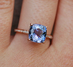 1.50Ct Cushion Cut Sapphire Engagement Wedding Ring 14K Rose Gold Finish - £76.45 GBP