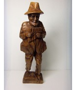 CARVED WOOD STATUE OF MAN WITH PAN FLUTE   12&quot; TALL VINTAGE - £11.63 GBP