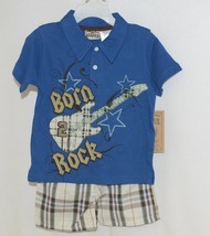 Little Rebels Boys Two Piece Born 2 Rock Shirt Shorts Outfit 18 Months - $14.99