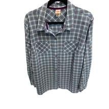Mossimo Supply Womens Size 2x Long Roll Tab Sleeve Button Up Shirt Top Plaid Blu - £13.13 GBP