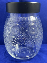 Clear Glass Embossed Owl Jar w/ black Lid 6 1/2” Tall. *Pre-Owned* - £7.38 GBP