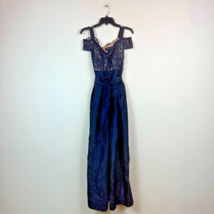 R &amp; M Richards Womens 8 Navy Blue Taupe Lace  Cold Shoulder Gown NWT BY25 - £46.98 GBP