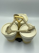 VINTAGE Tupperware Condiment Caddy Server #757-10 w/Lids Spoons Almond Color EUC - £11.17 GBP