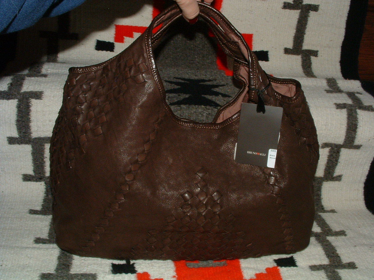 Primary image for Bruno Magli "Sajima"  Deep Chocolate Brown Woven Nappa Leather Hobo Bag NWT $975