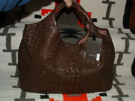 Bruno Magli &quot;Sajima&quot;  Deep Chocolate Brown Woven Nappa Leather Hobo Bag ... - $550.00