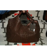 Bruno Magli &quot;Sajima&quot;  Deep Chocolate Brown Woven Nappa Leather Hobo Bag ... - £439.64 GBP
