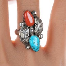 sz8.25 Carmelita and Dan Simplicio Sterling turquoise and coral ring - £141.05 GBP