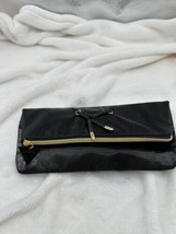 New Guess Fold Over Clutch Purse Patent Black Leather Measure 5”X7” Shiny Vintag - £41.48 GBP