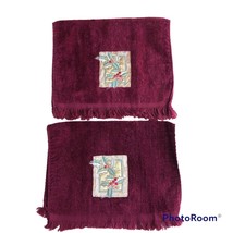 Vintage Franco Christmas Bathroom Hand Towels  Maroon Holly Quilt Lace Holiday - £7.81 GBP